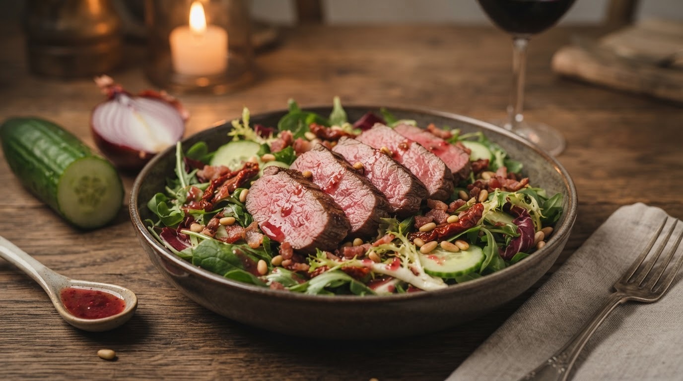 Salade met lauwwarme ree