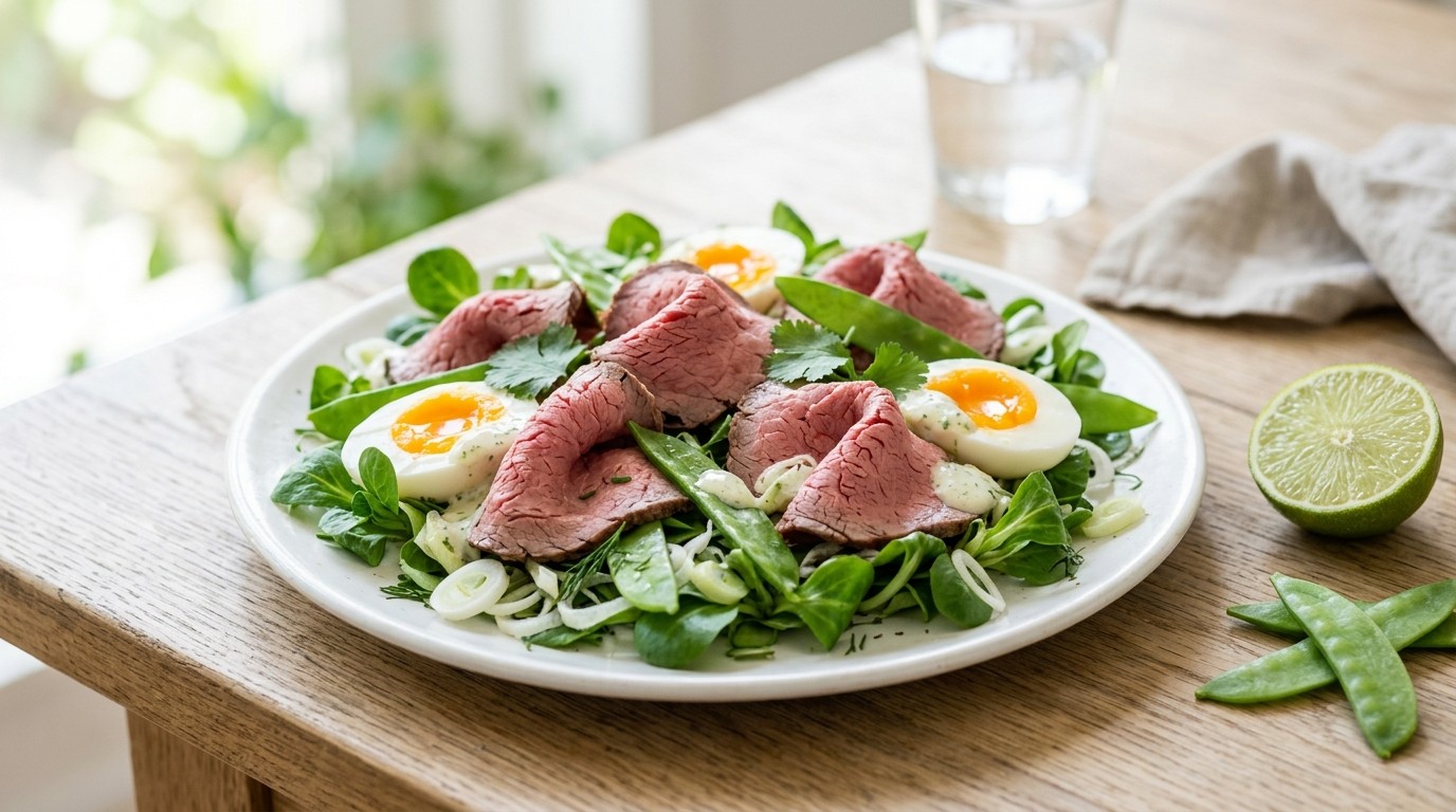Salade met rosbief en bosuitjes