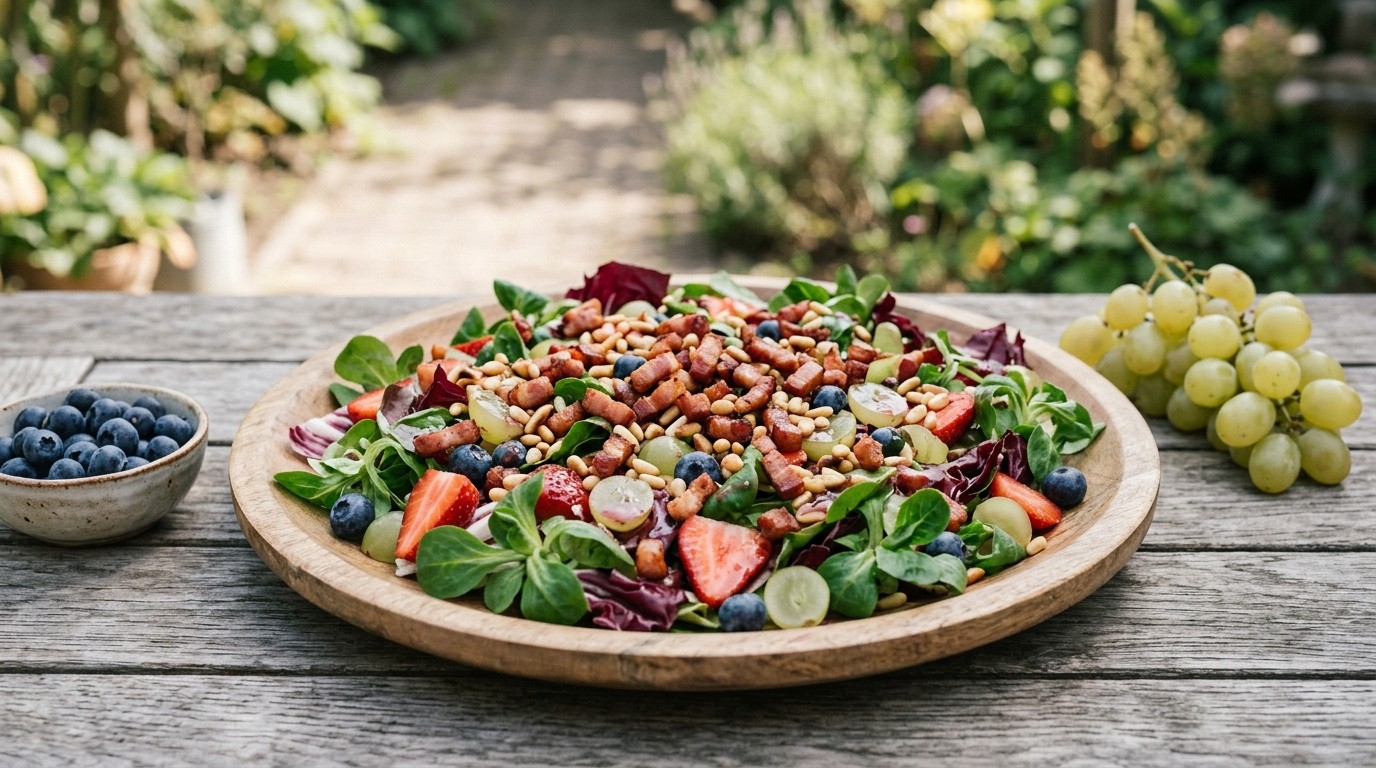 Salade met zomerfruit en spekjes