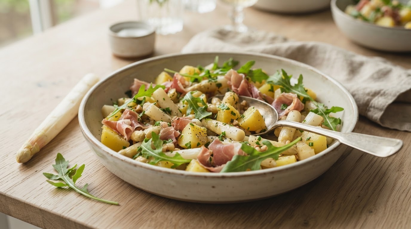 Salade van aardappel, asperge en ham voor buffet