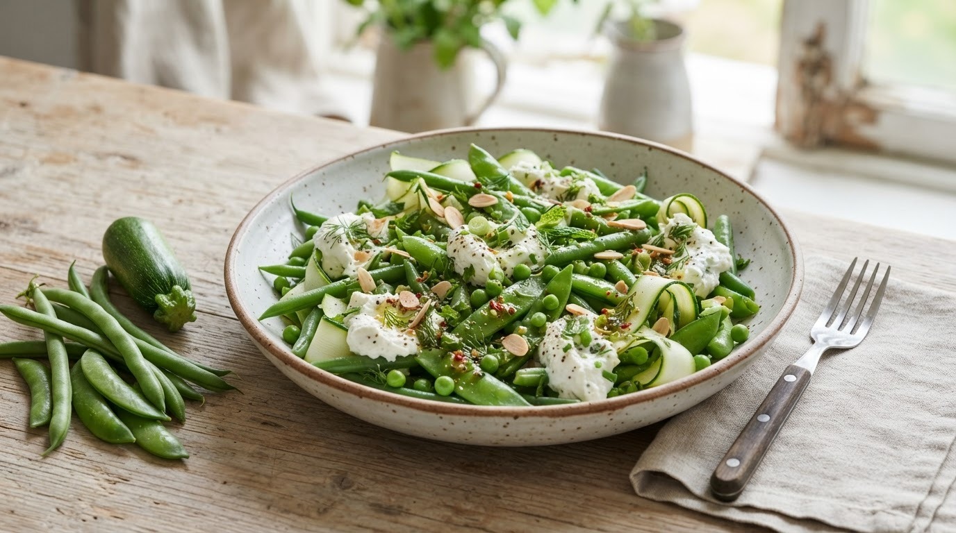 Salade van bonen en kruidenkaas