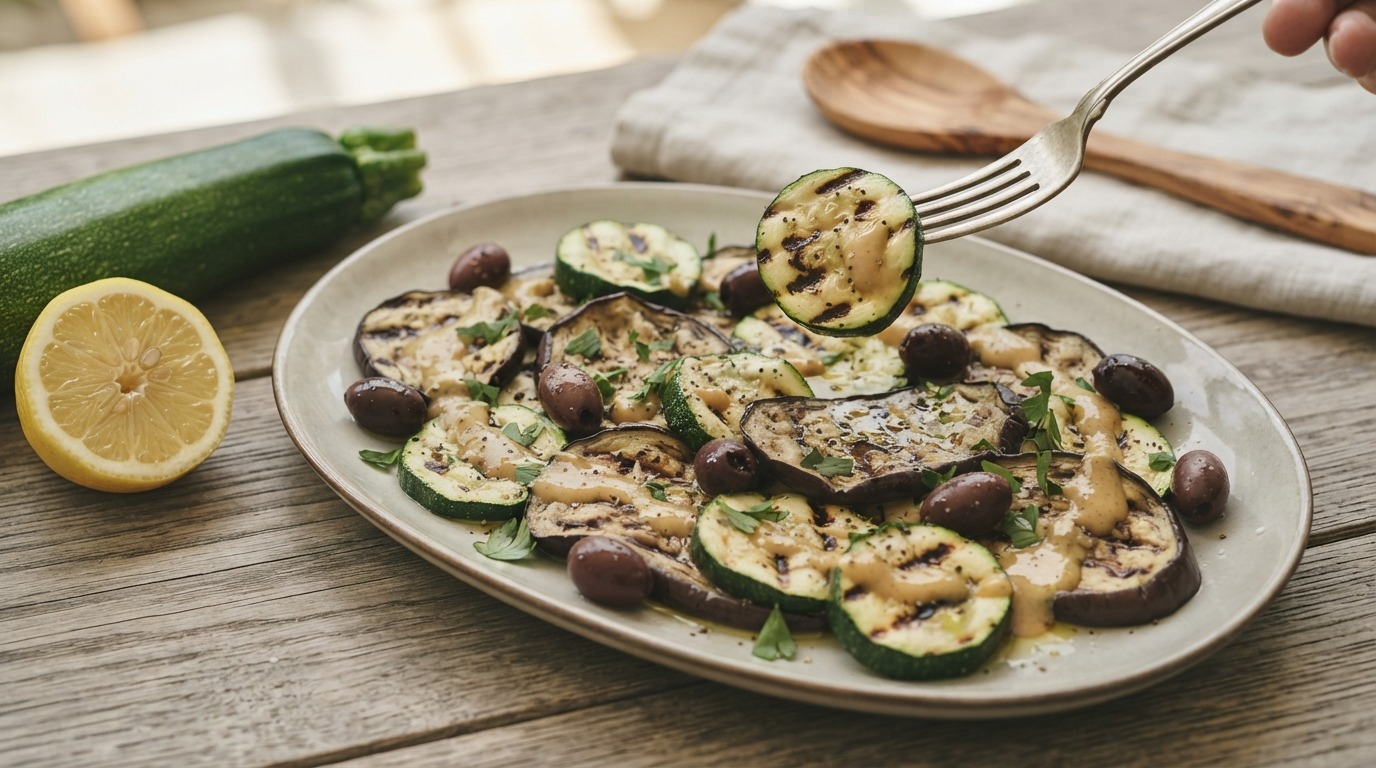 Salade van gegrilde courgette en aubergine