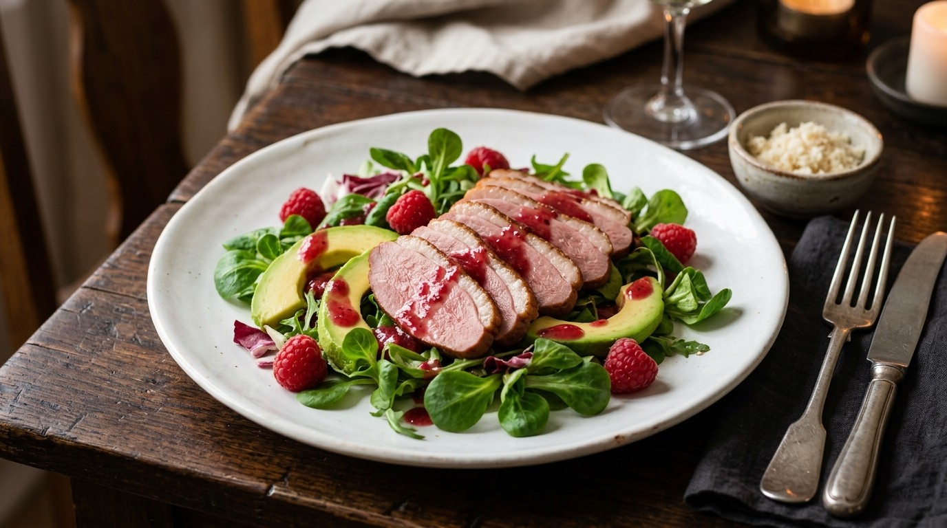 Salade van gerookte eendenborst en avocado