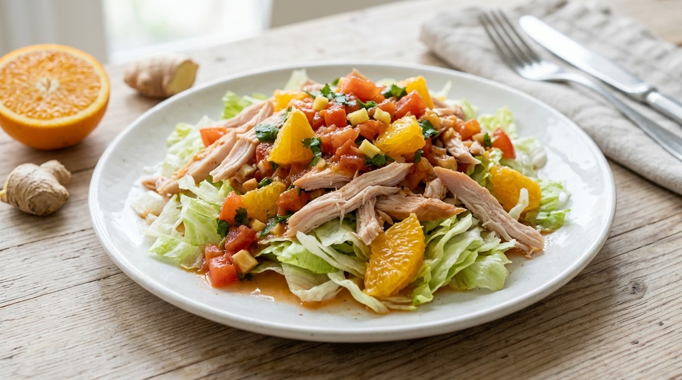 Salade van gerookte kip met zoetzure saus
