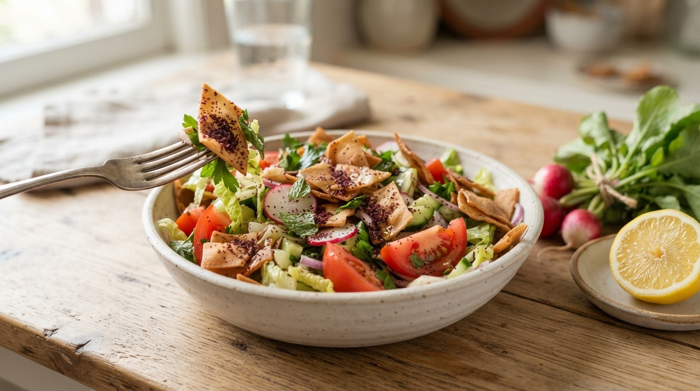 Salade van geroosterd brood met sumak