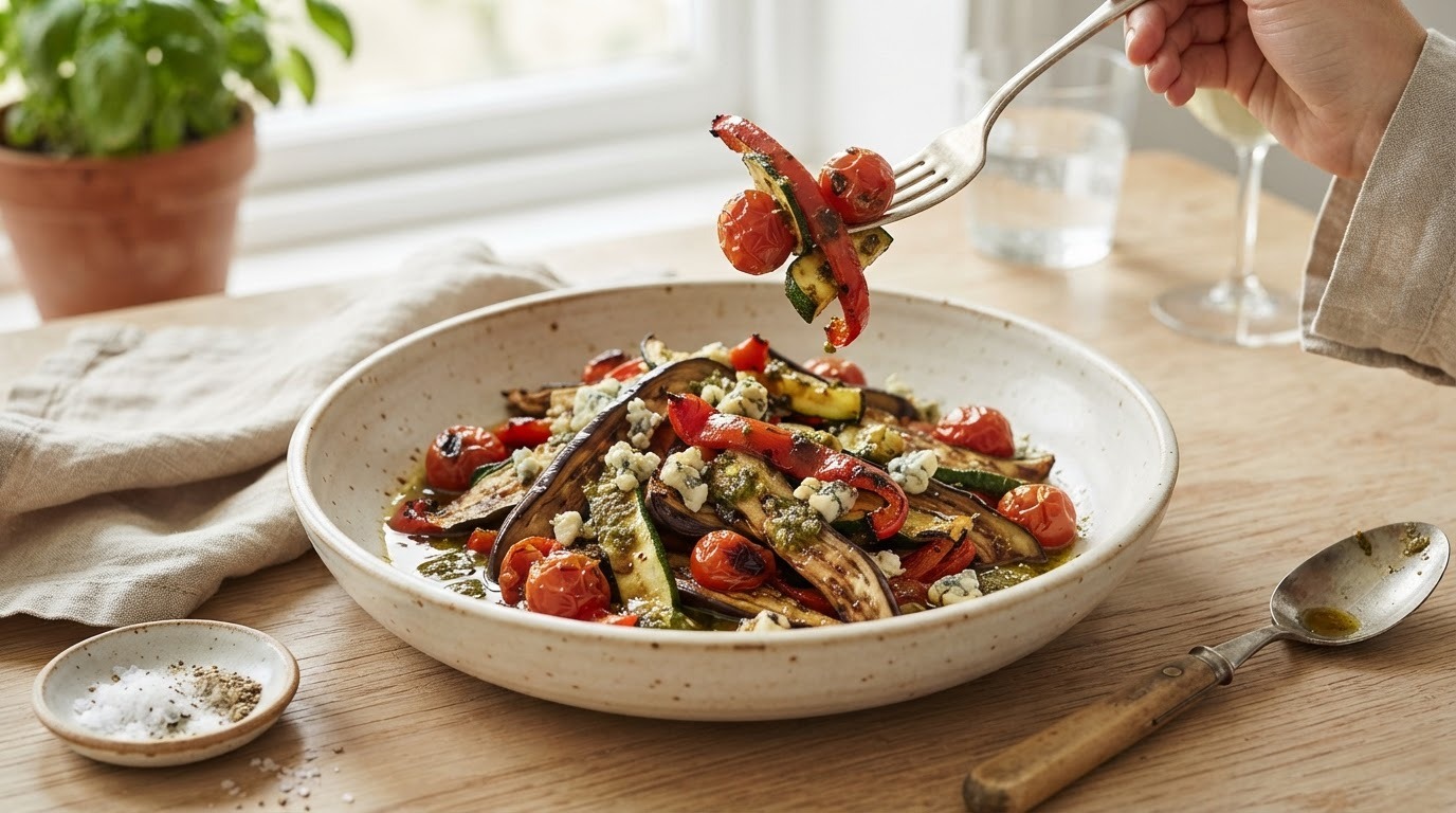 Salade van geroosterde groenten met kerstomaat