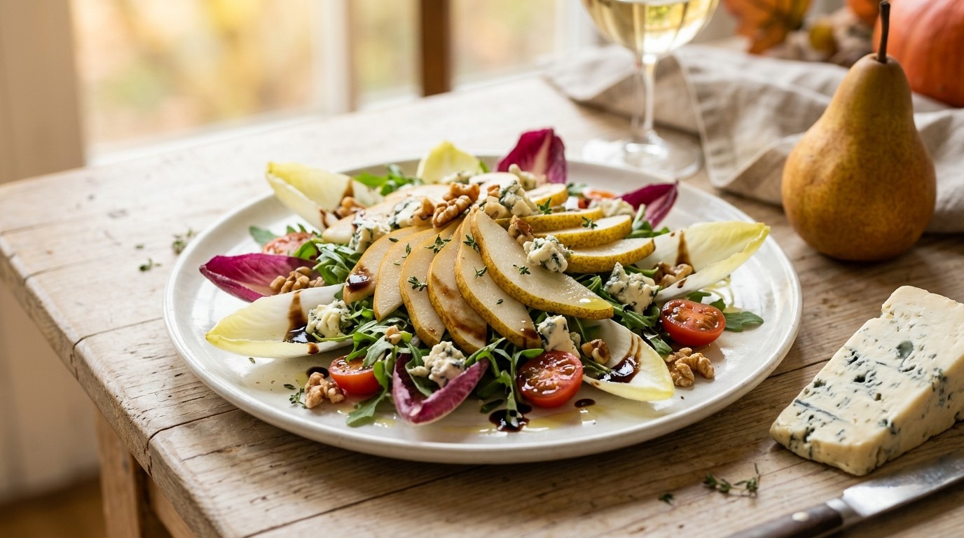 Salade van Gorgonzola, Witlof en Peer