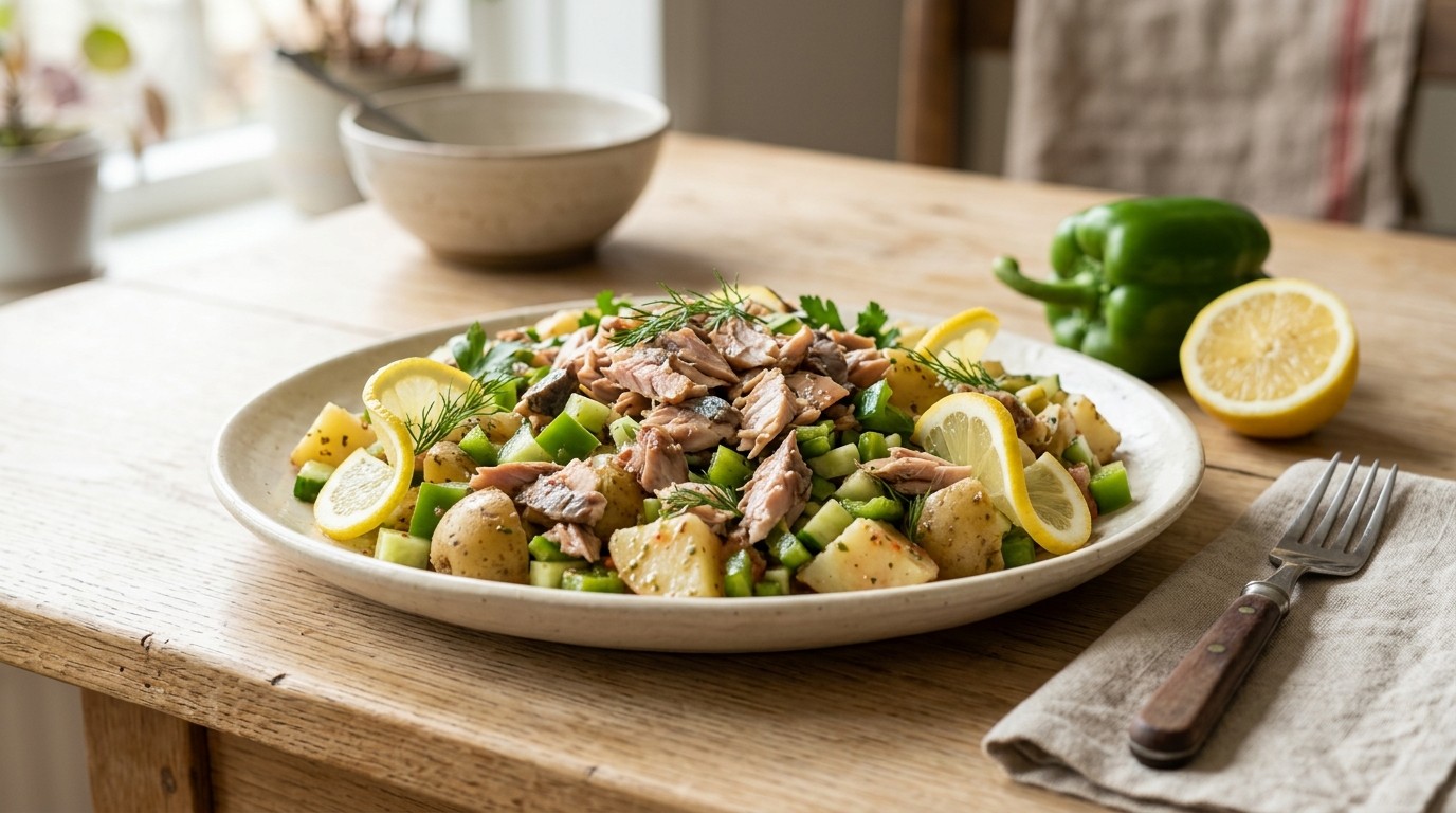 Salade van makreelfilets en groenten