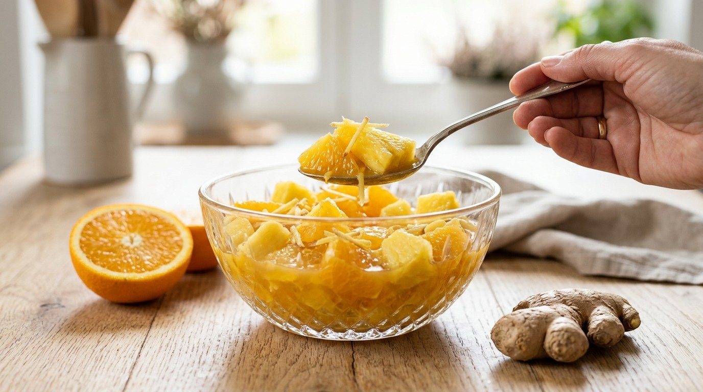 Salade van sinaasappel en ananas met gember