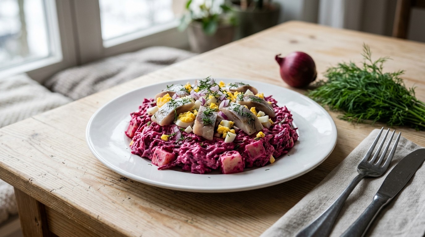 Salade van Zoute Haring met Bietjes en Zure Room