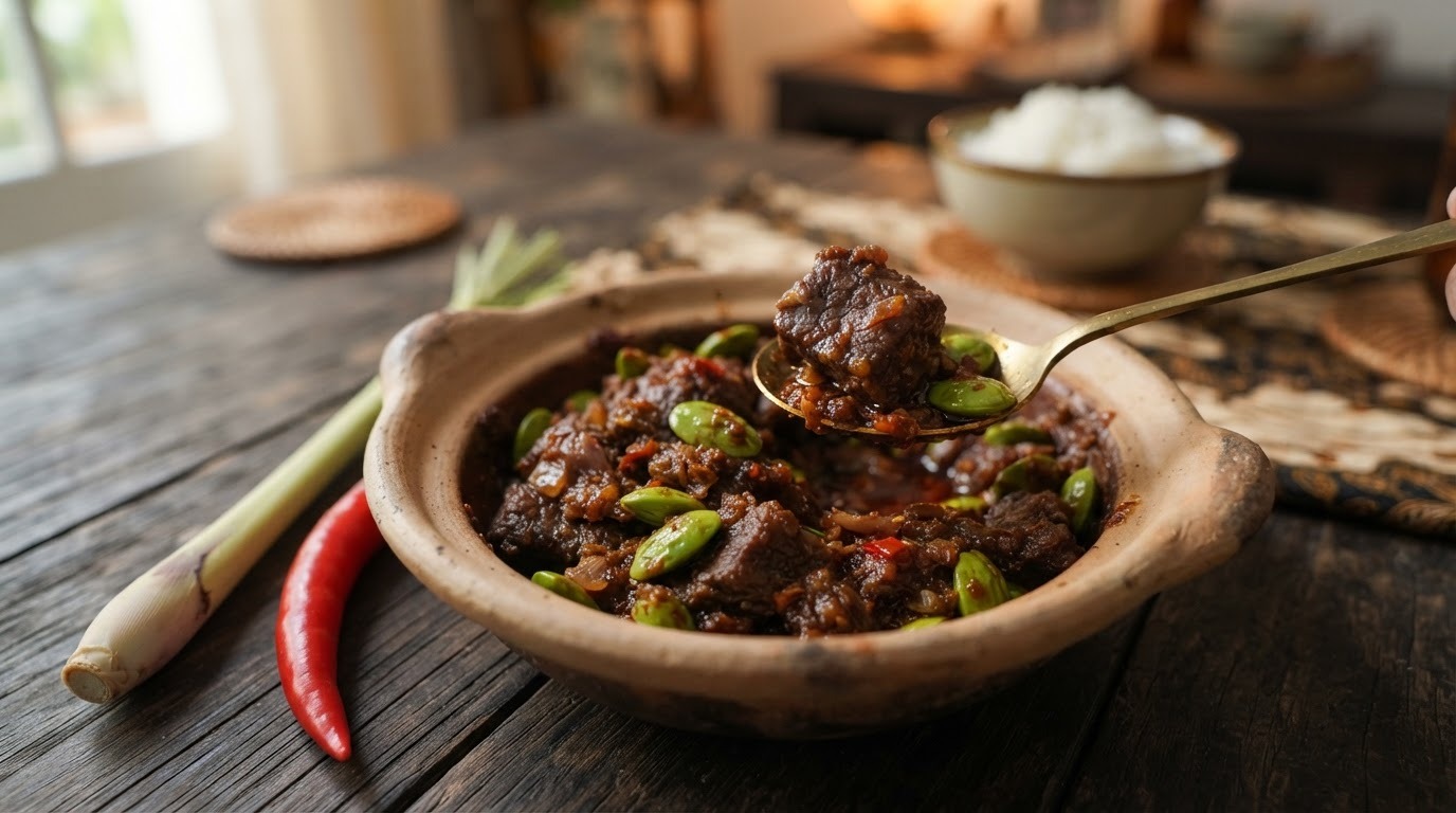 Sambal goreng daging peteh (pittig rundvlees gerecht)