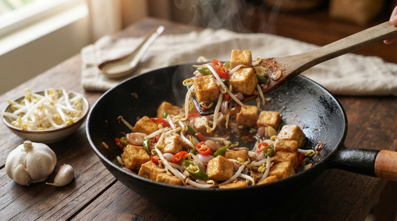 Sambal goreng tahoe/taugé (pittig gekruide tahoe)