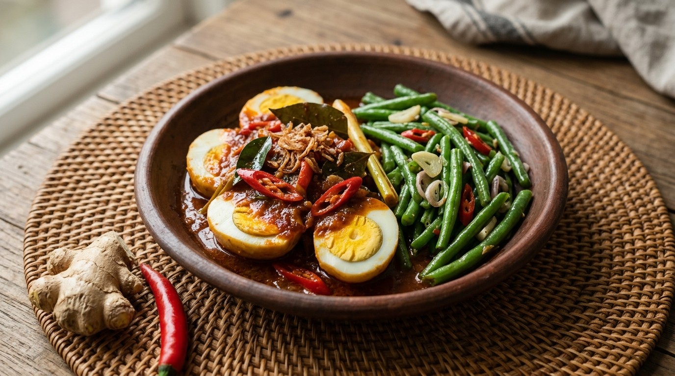 Sambal goreng telor met toemis boontjes