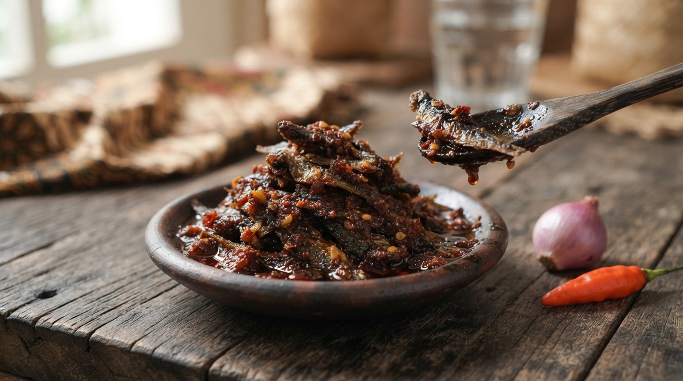 Sambal ikan kering (sambal van droge, zoute vis)