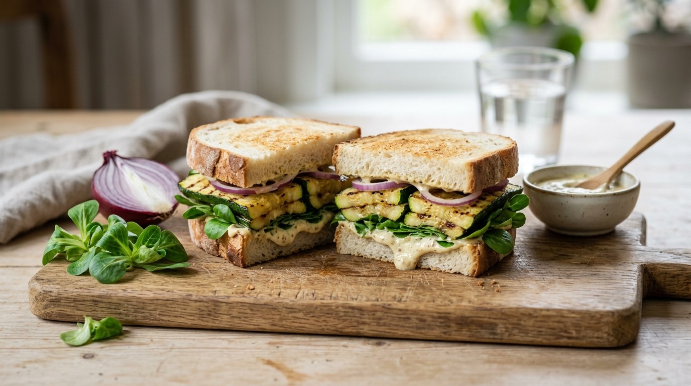 Sandwich courgette met mosterdmayonaise