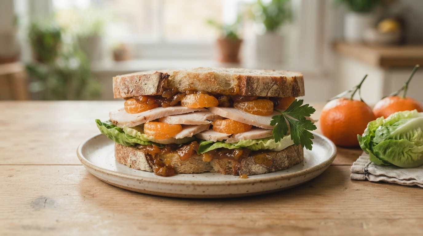Sandwich met kalkoen en mandarijntjes