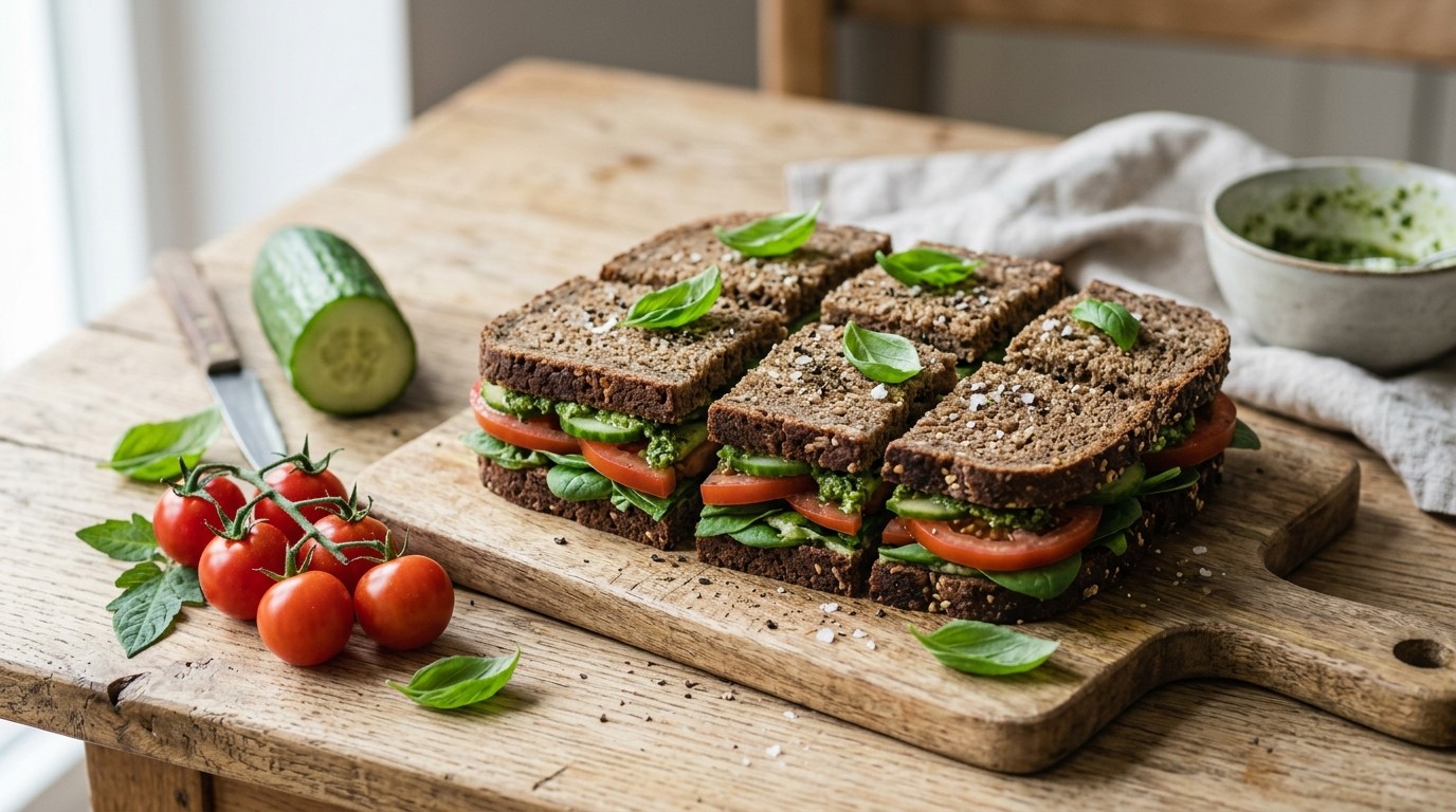 Sandwich met tomaat en pesto salade