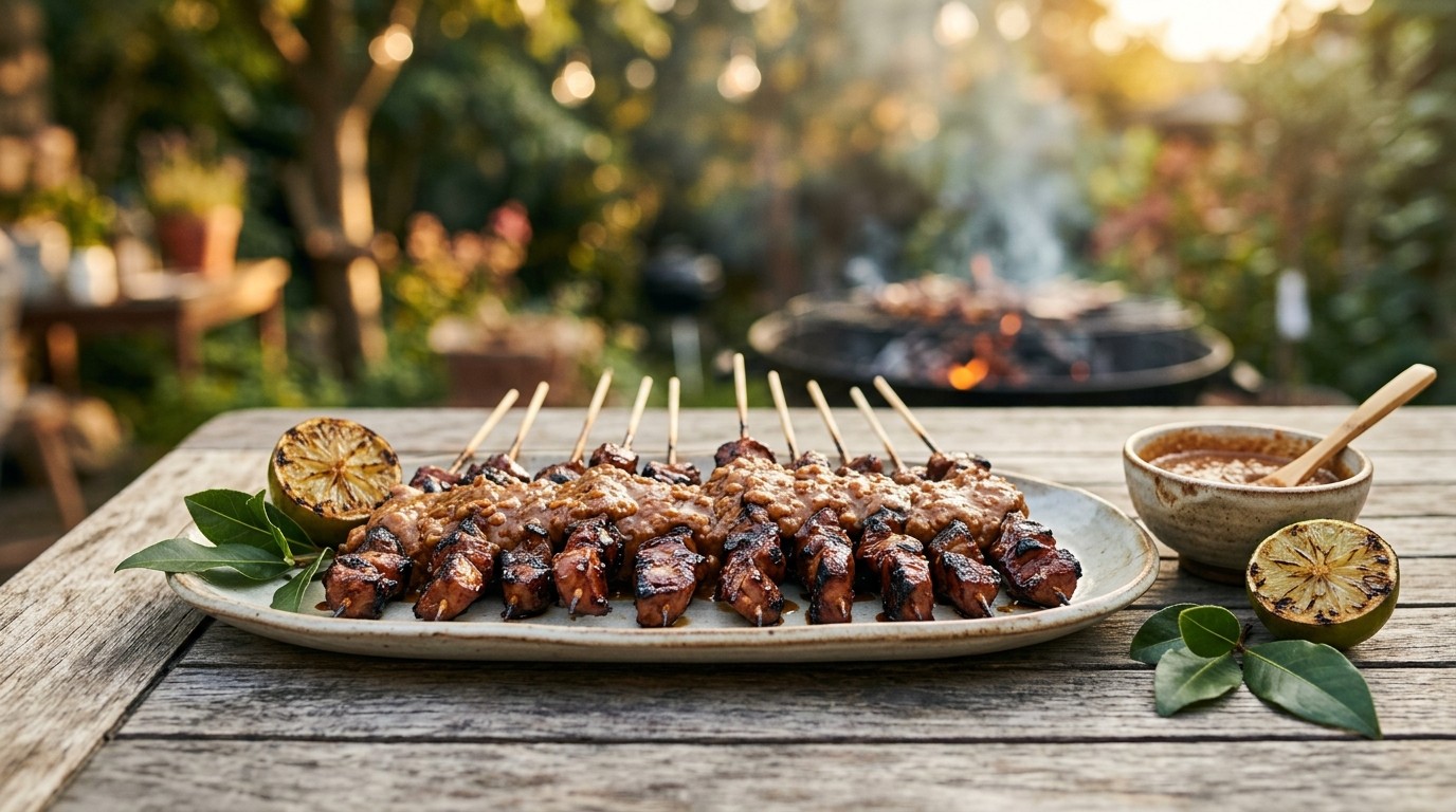 Saté Makassar (sate van Varkenslappen)