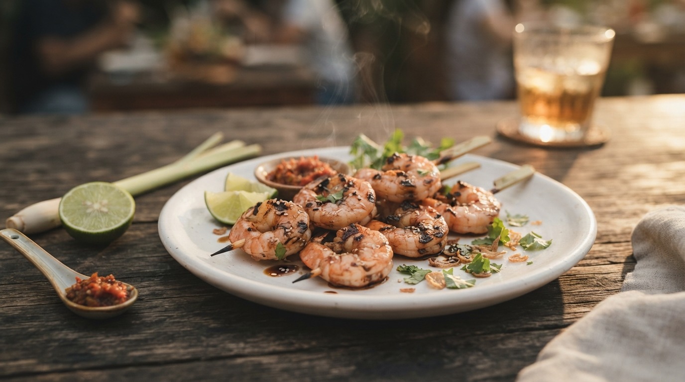 Saté udang (saté van garnalen)