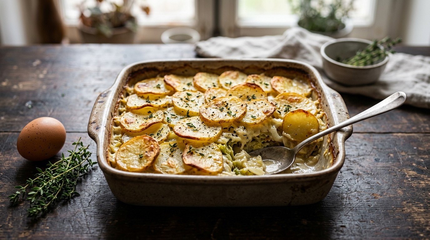Savooiekool met aardappelschijfjes