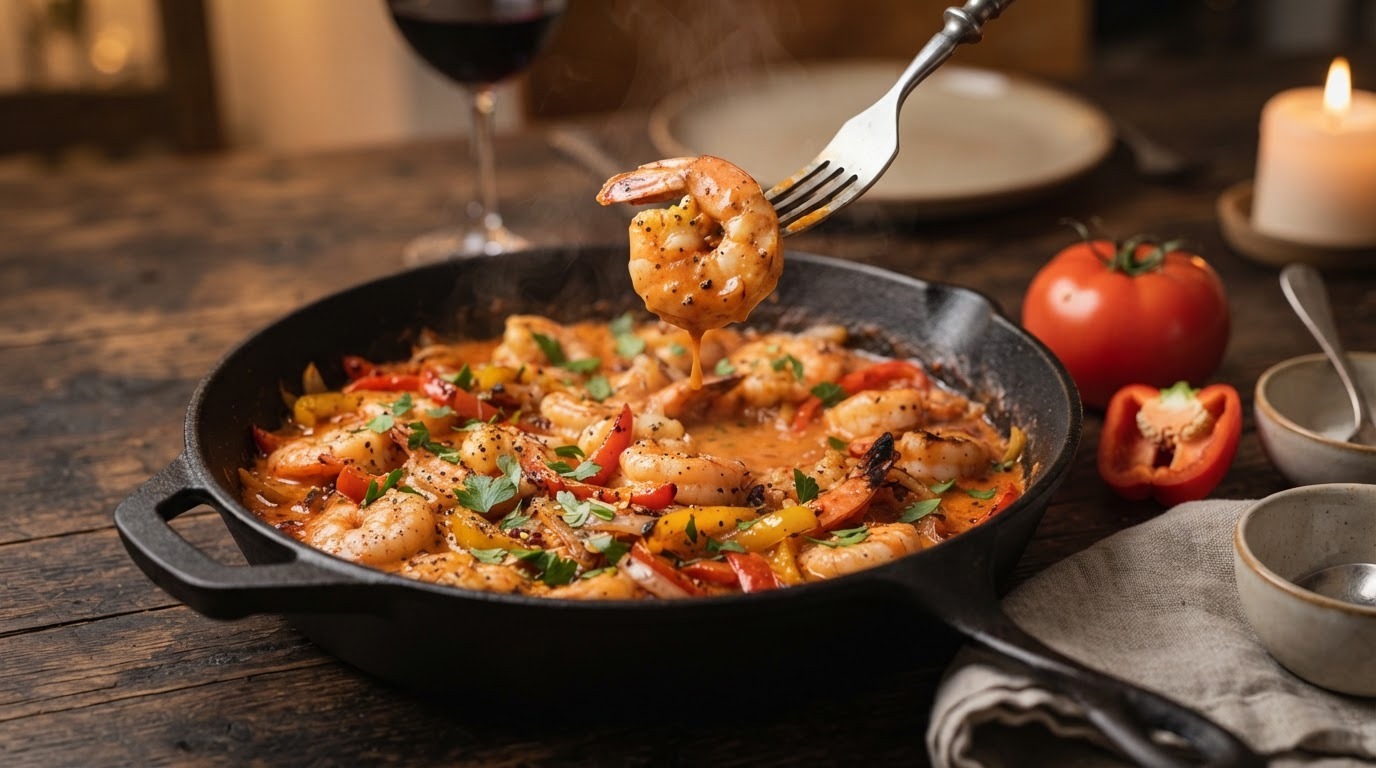 Scampi in pittige tomatenroomsaus