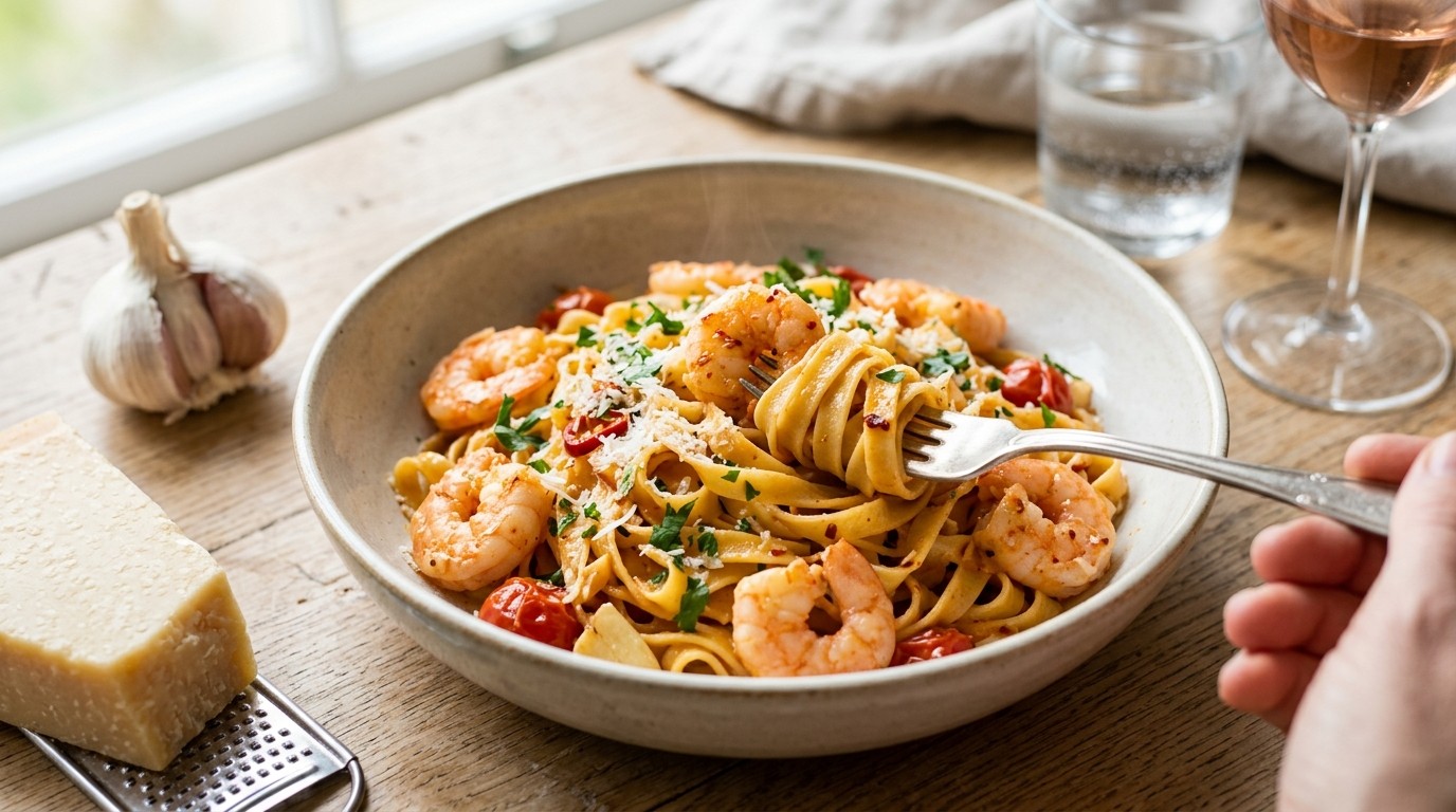 Scampi's met pasta