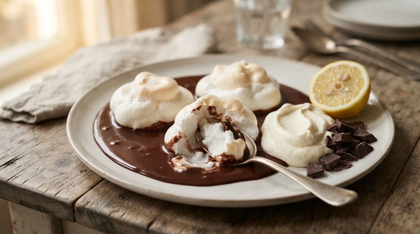 Schuim met chocoladesaus