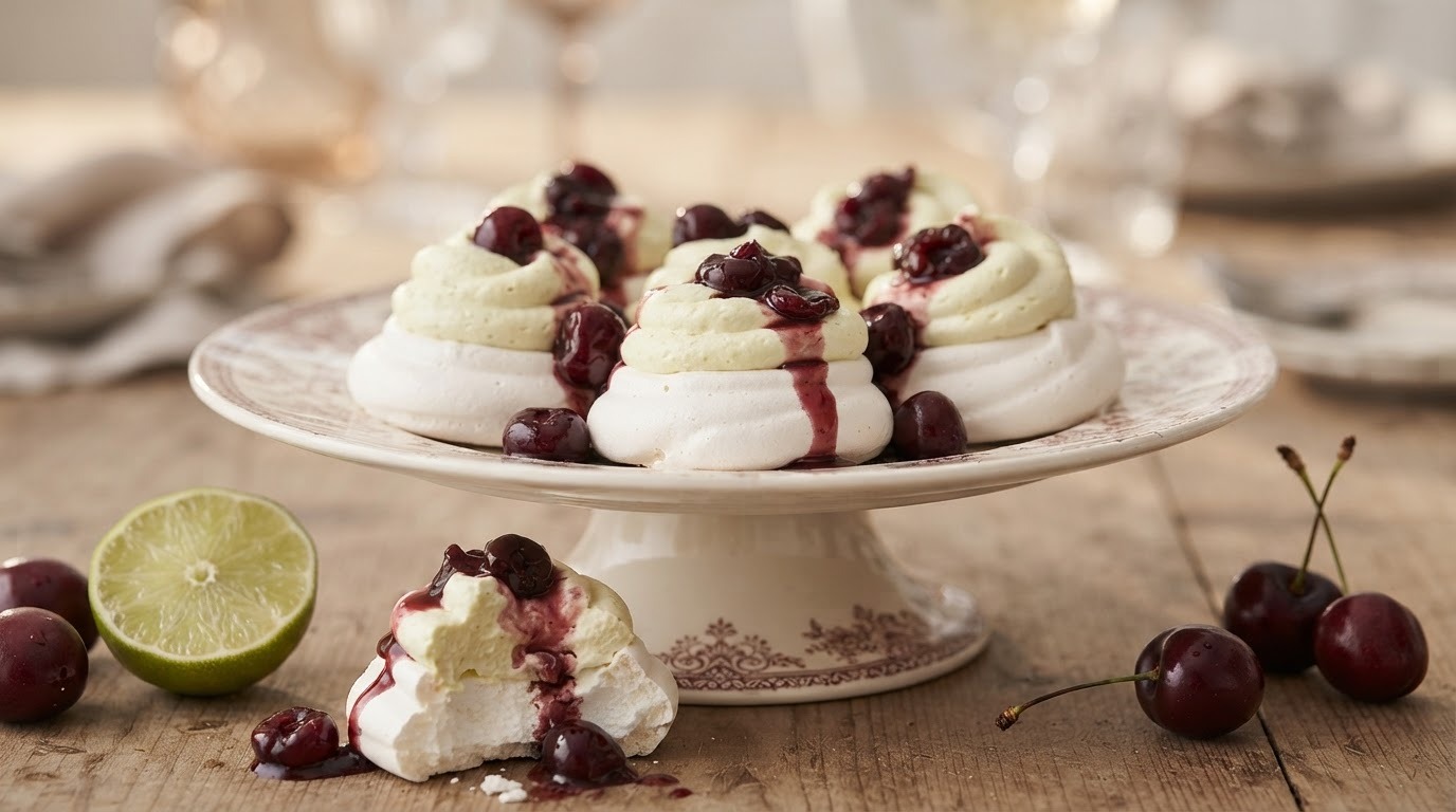 Schuimgebakjes met limoen-kersenroom