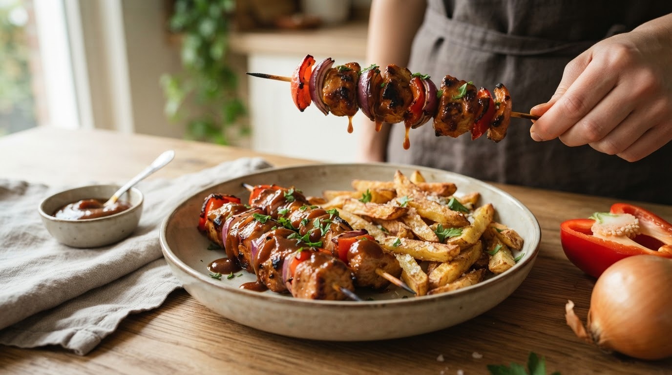 Shaslick met ovenfriet