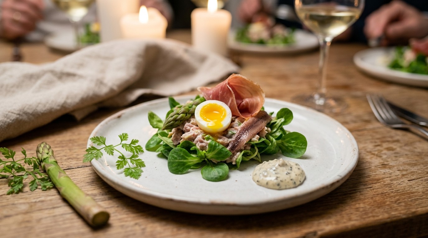 Slaatje met kwartelei en truffelmayonaise