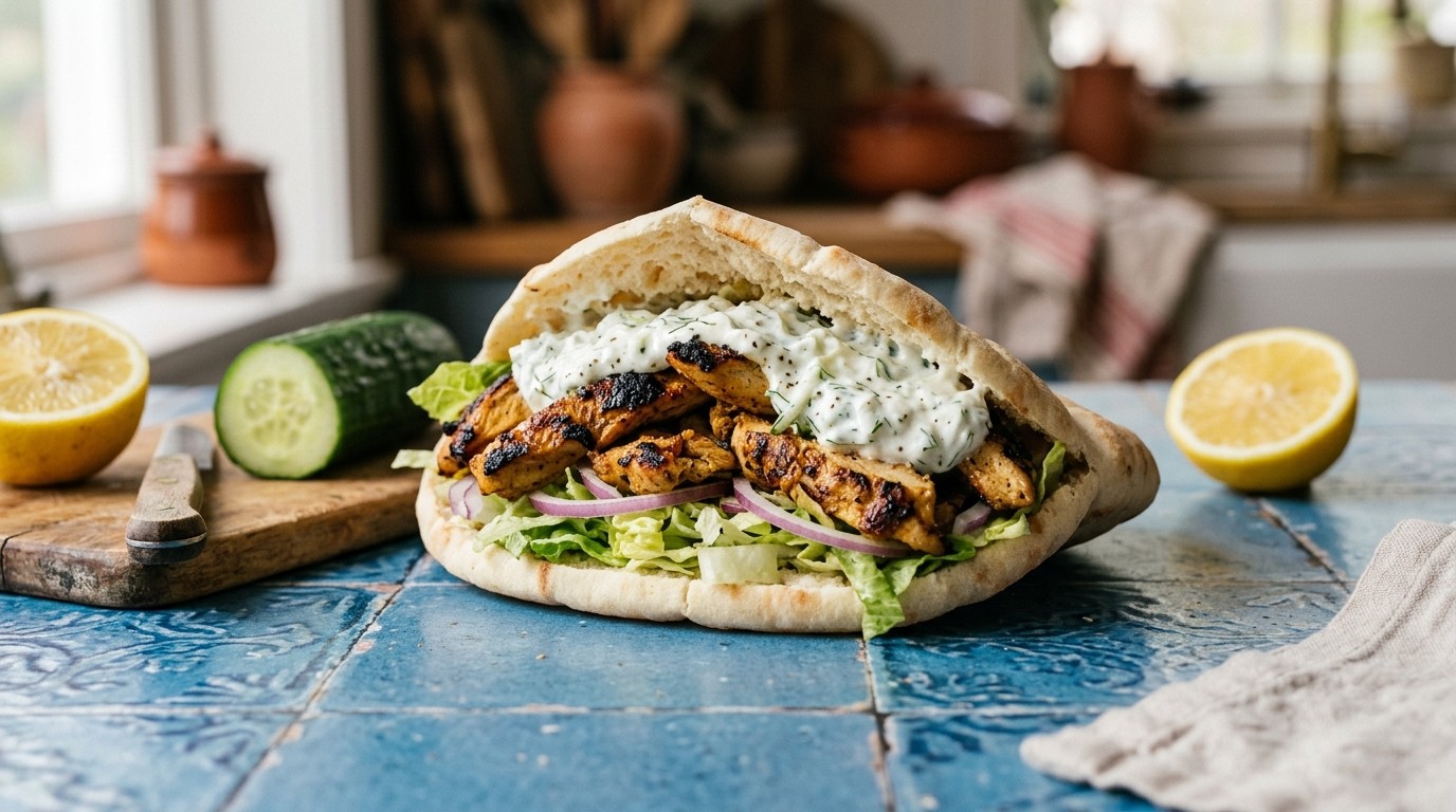 Slanke kipshoarma met tzatzikisaus