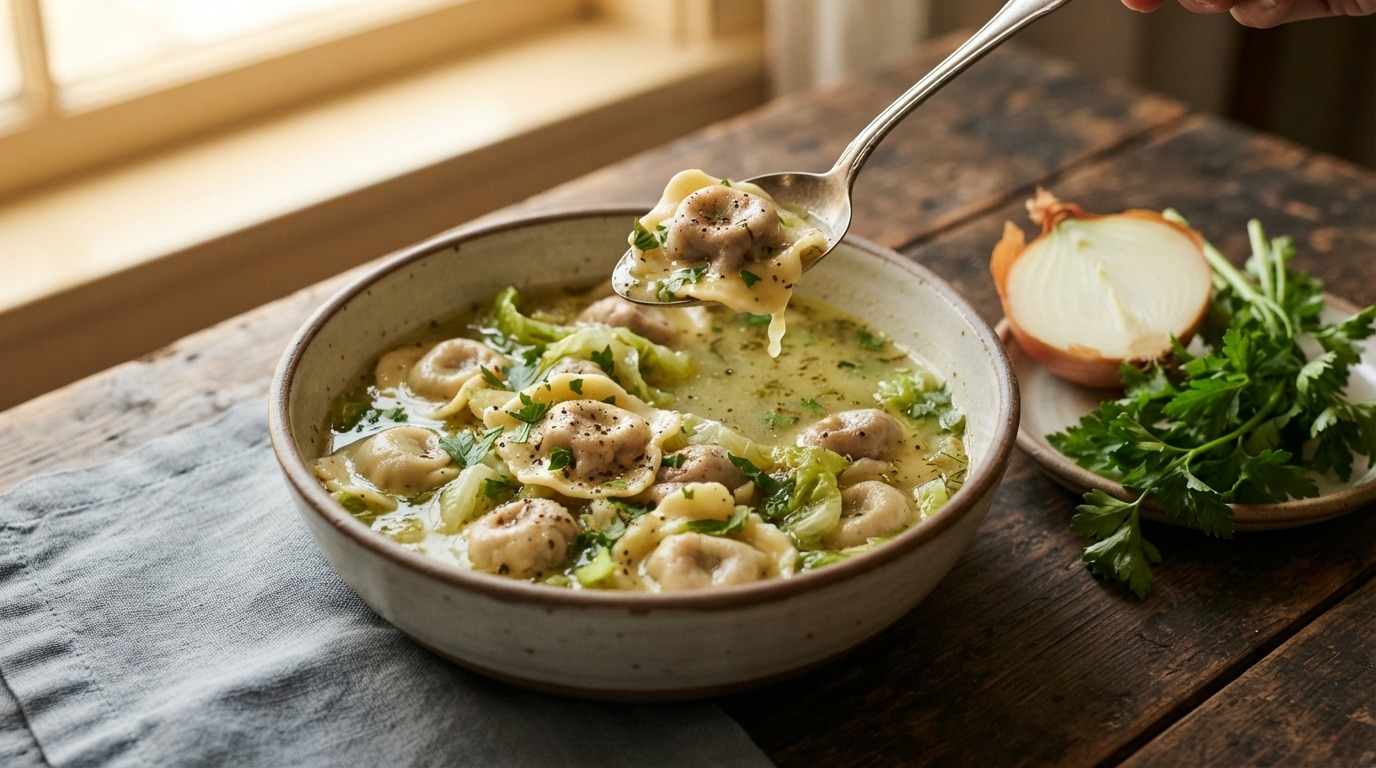 Slasoep met ravioli