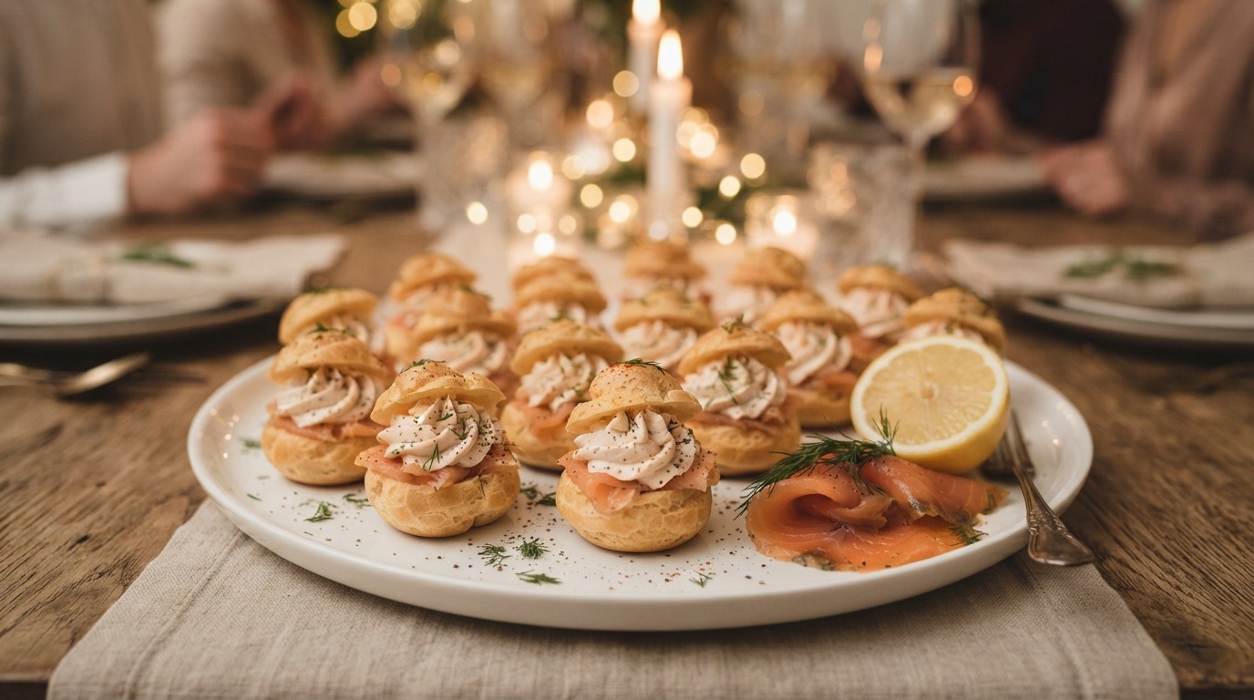 Soezen gevuld met zalm voor buffet