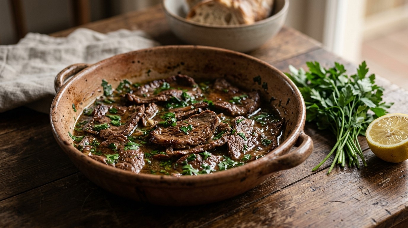 Sofrito; kalfsvlees in knoflook-wijnsaus
