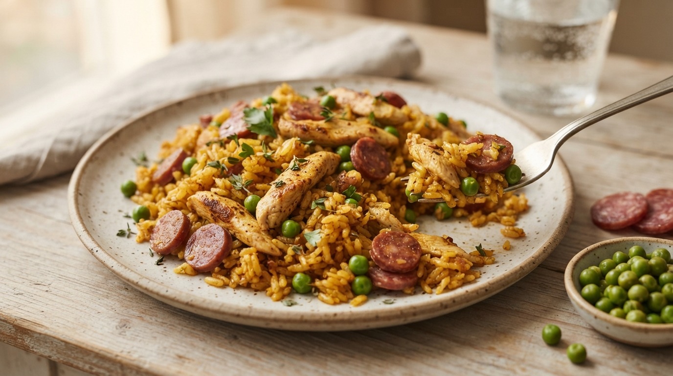 Spaanse rijst met kip en salami