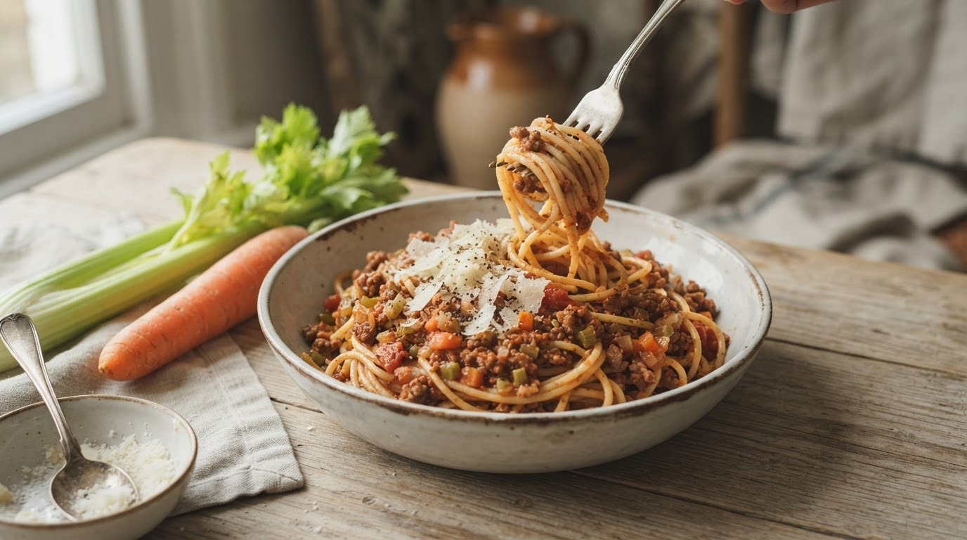 Spaghetti bolognese met bleekselderij