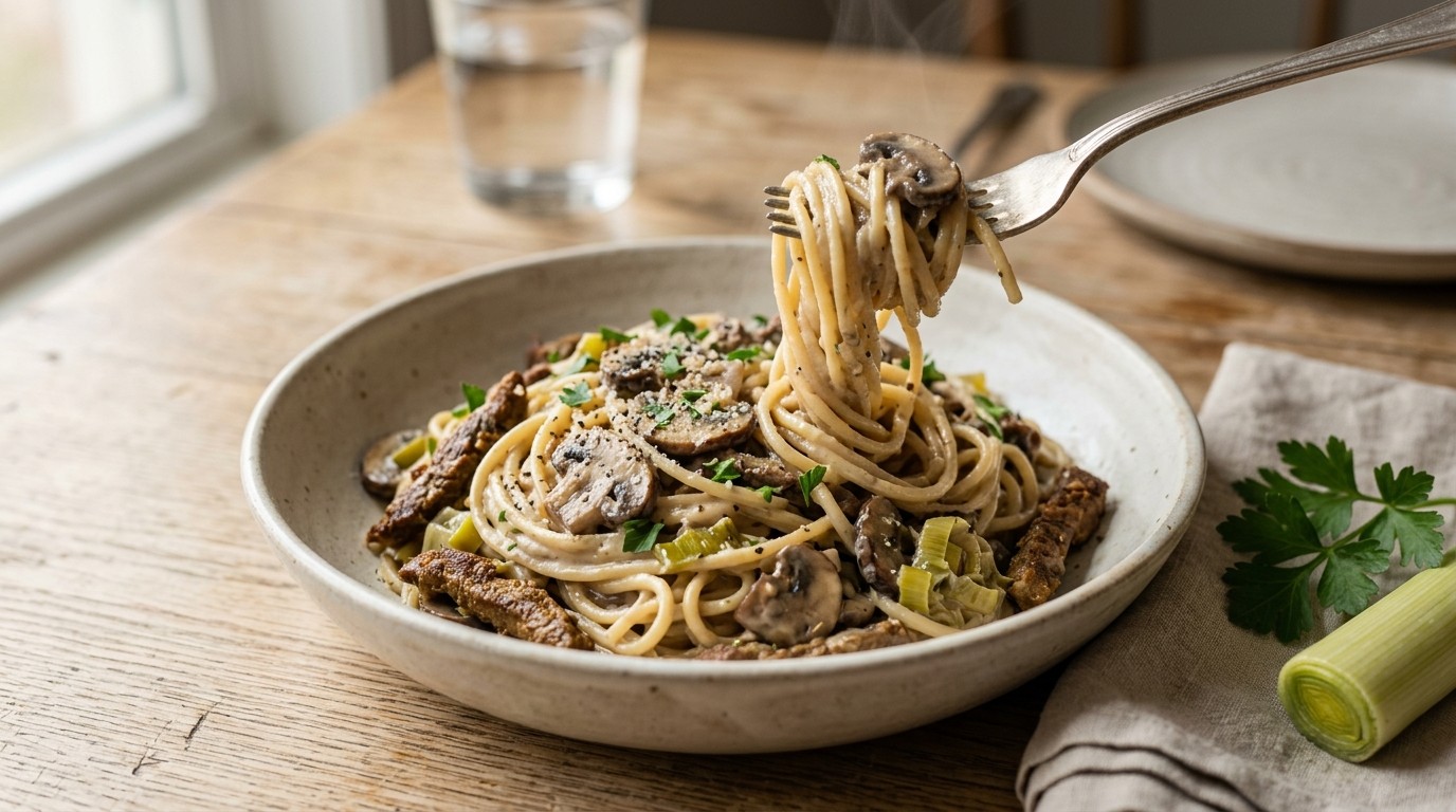 Spaghetti met champignonroomsaus