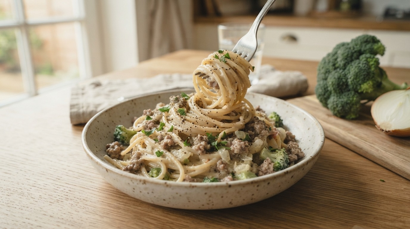 Spaghetti met gehakt en roomkaas