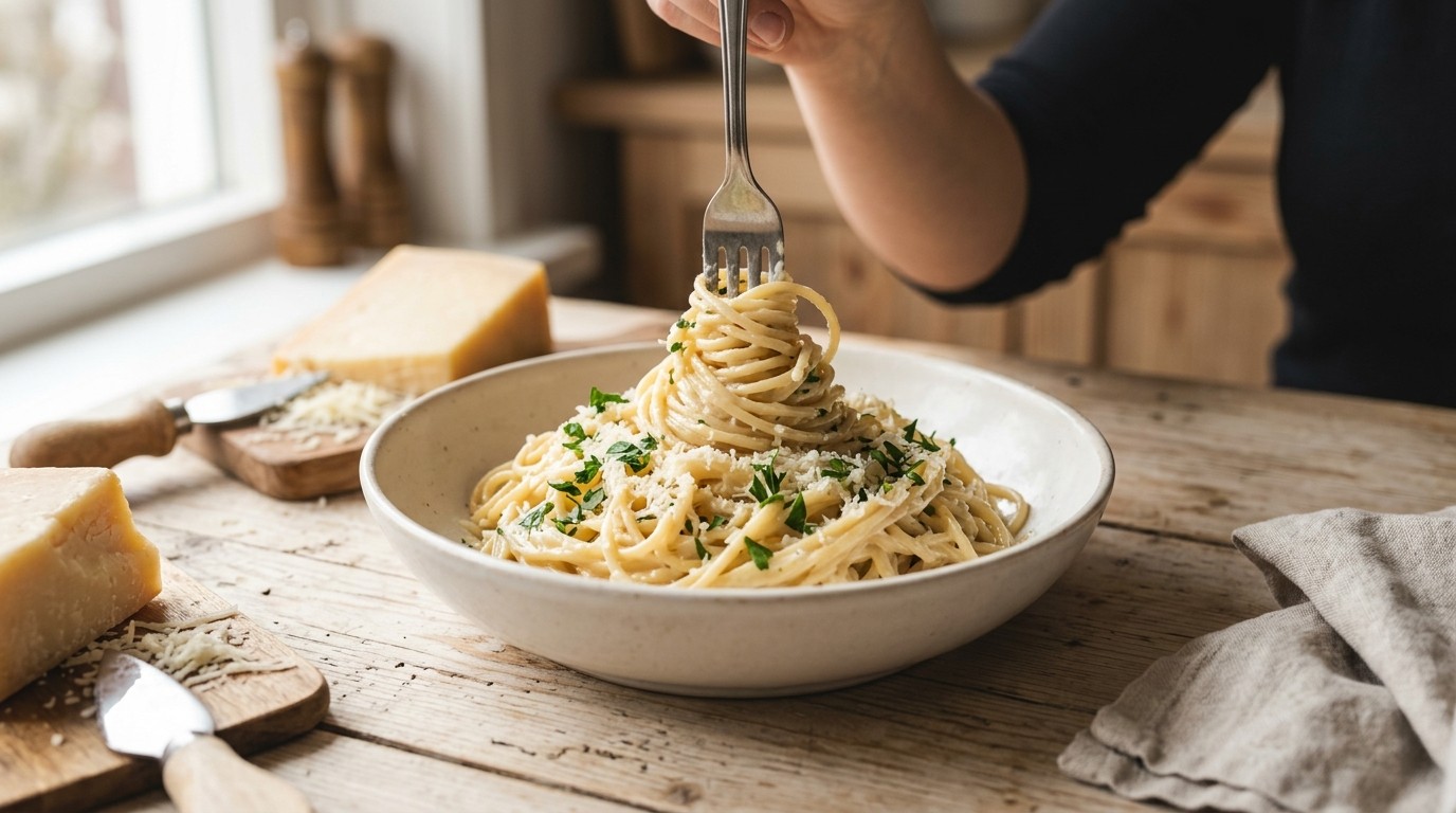 Spaghetti met peterselie en room