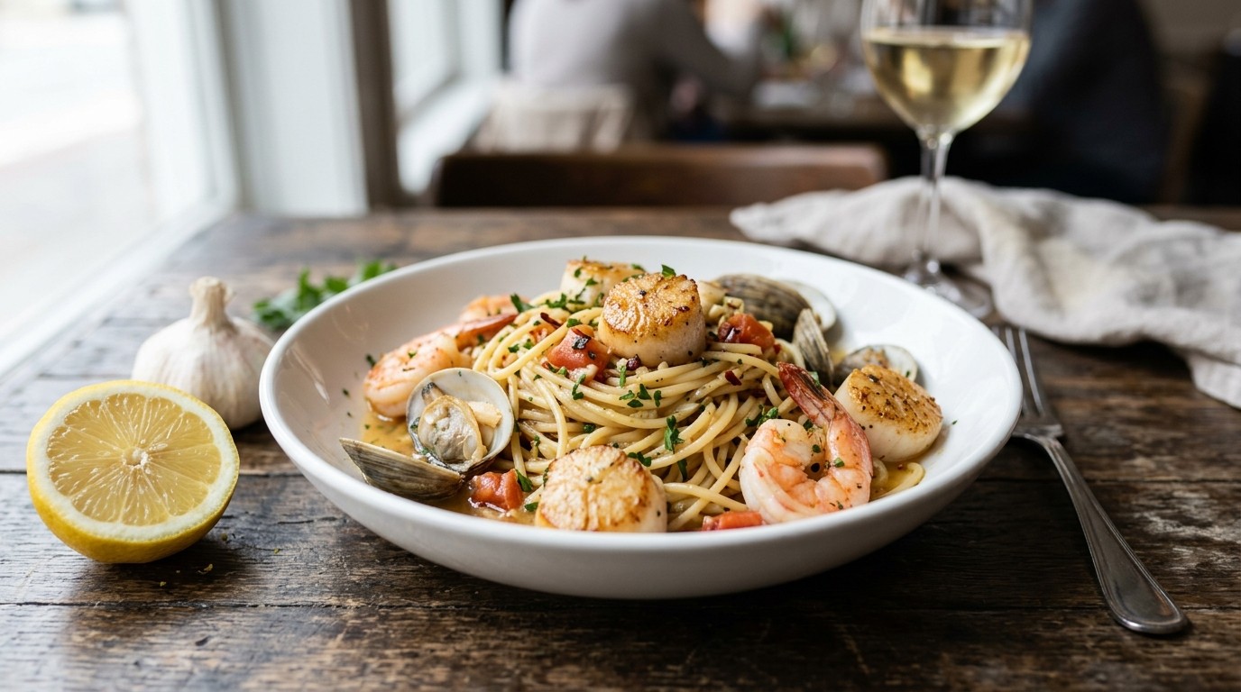 Spaghetti met schaaldieren
