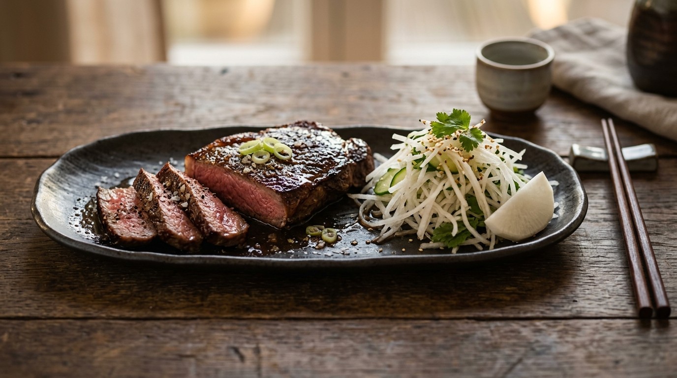 Speciale Japanse Runderentrecote met Rettichsalade