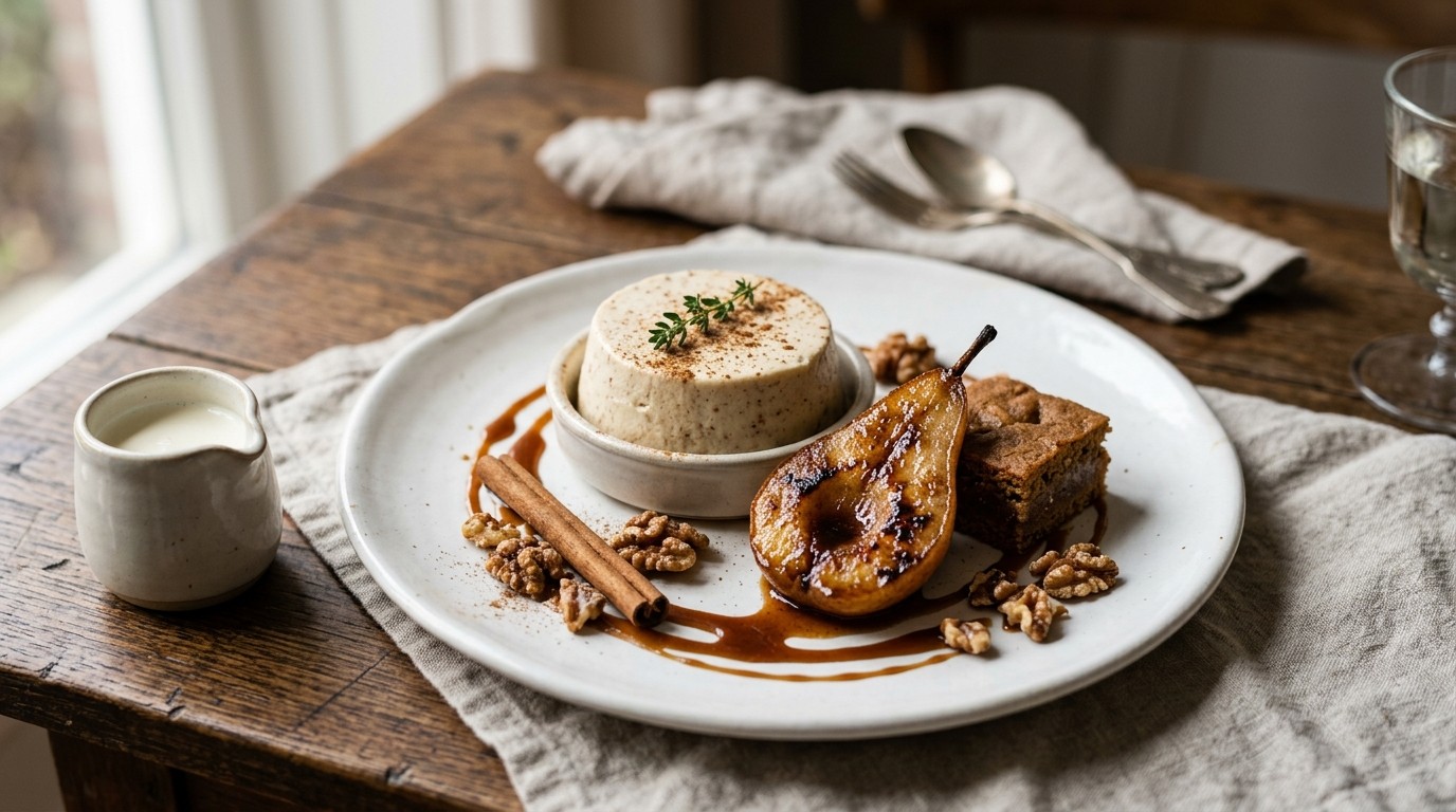 Speculaasparfait met Gebakken Peer, Walnoten en Gevulde Speculaas