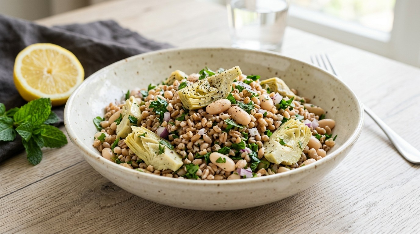 Speltsalade met Artisjokharten en Witte Bonen