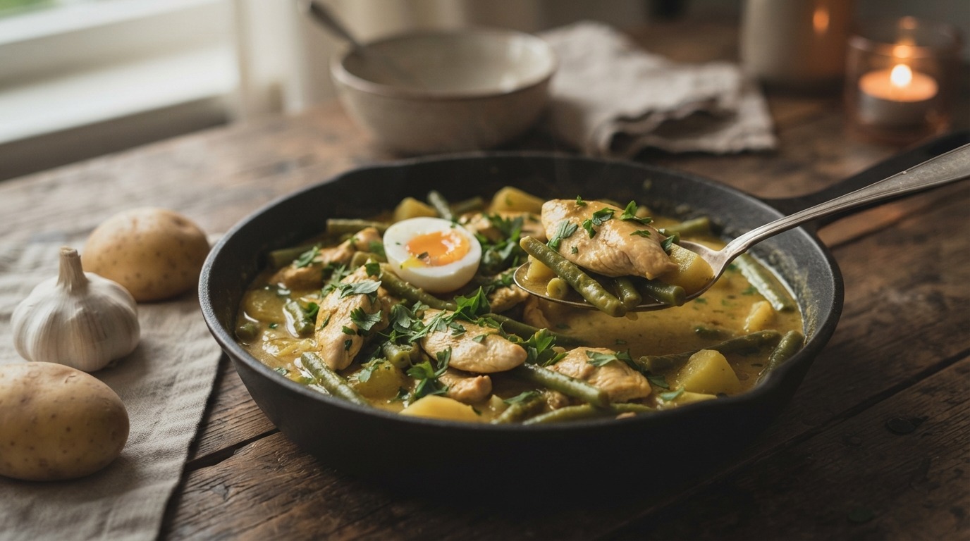 Sperziebonen kip curry
