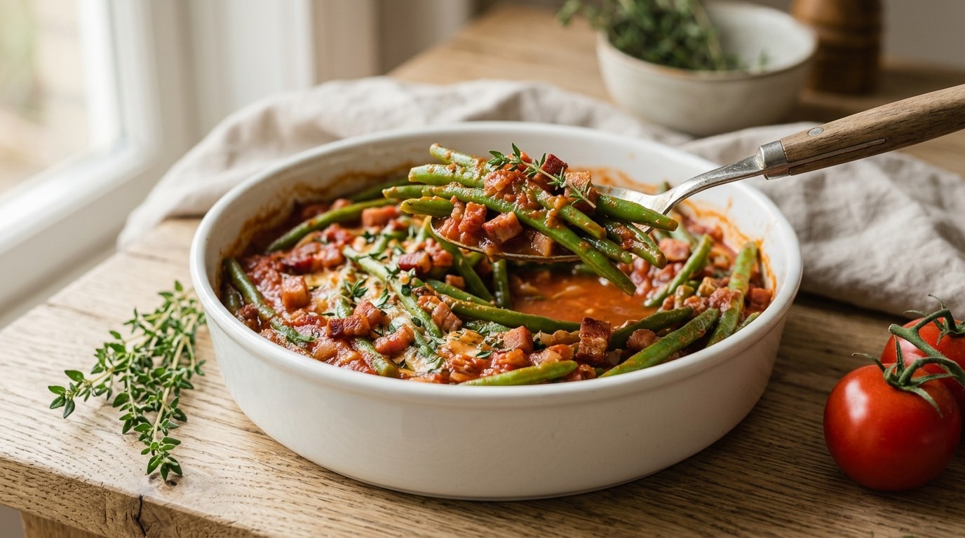 Sperziebonen met tomatensaus