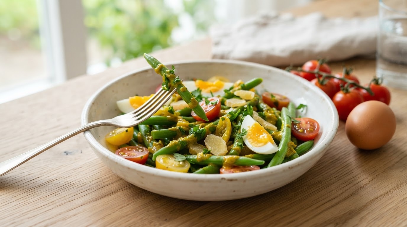 Sperziebonensalade met Currydressing