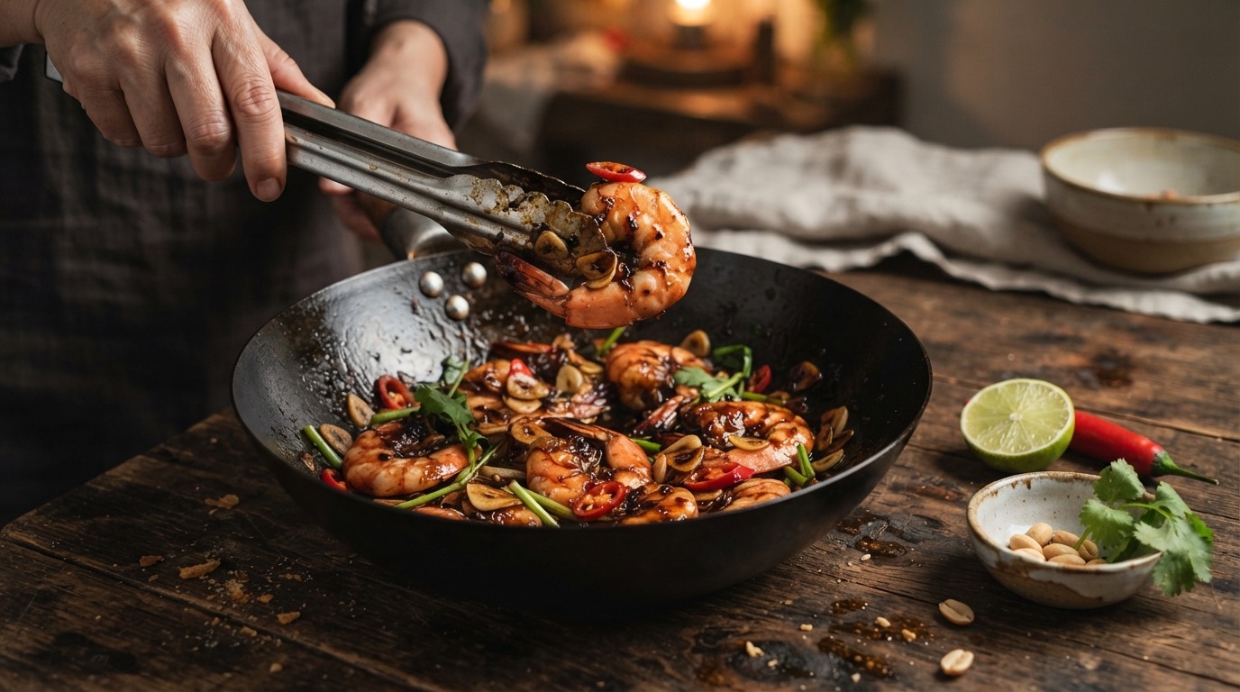 Spicy tijgergarnalen uit de wok