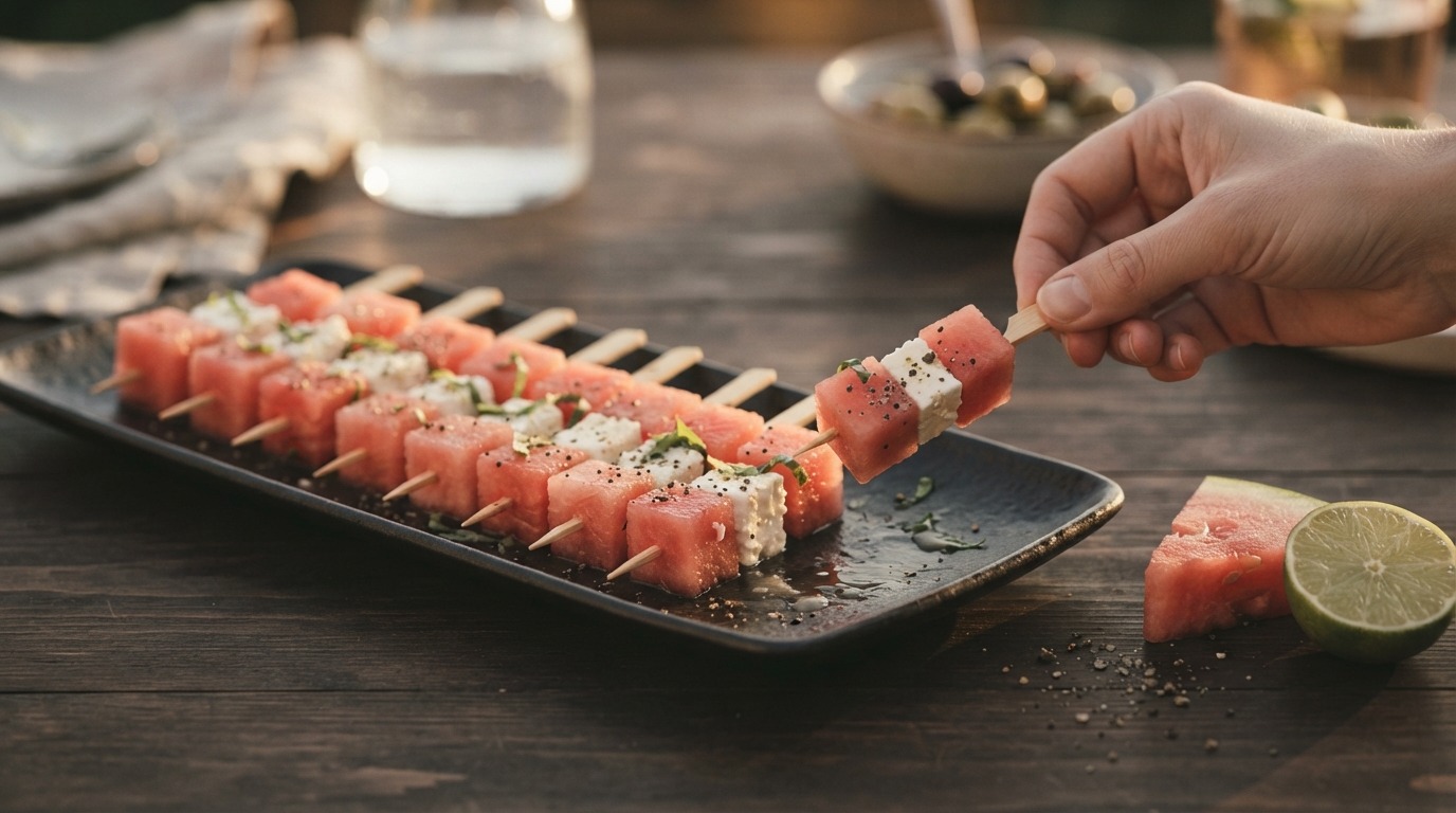 Spiesjes met feta en watermeloen