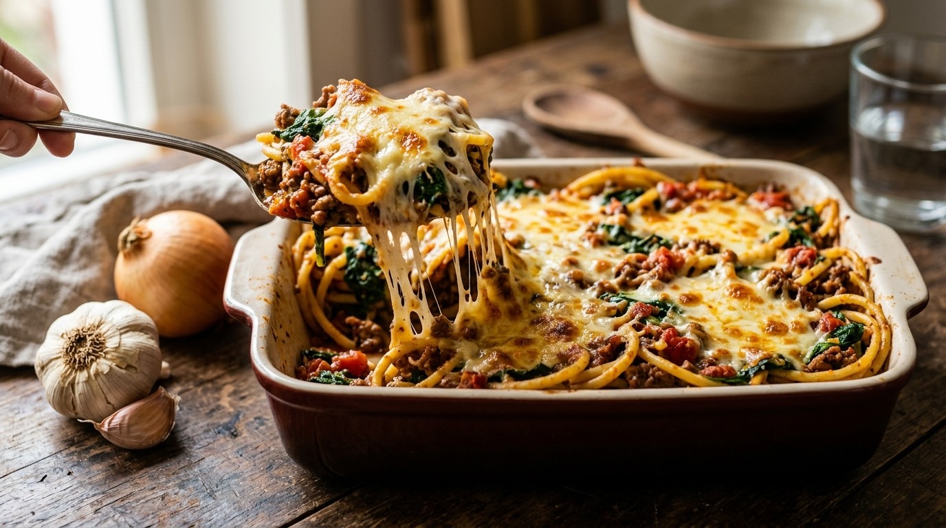 Spinazie-pastaschotel met Gehakt