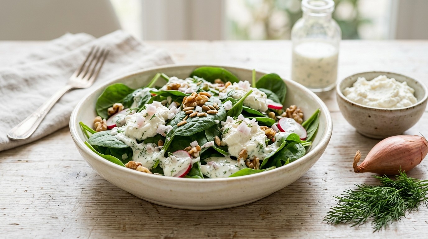 Spinazie salade met yoghurtdressing